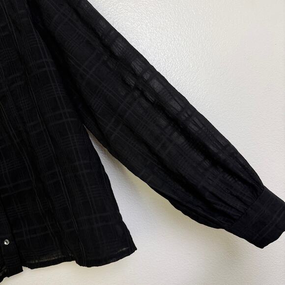Disturbia Shirt Womens Size 12 Black Check Long Sleeve Button Up Sheer Puff - Picture 5 of 11